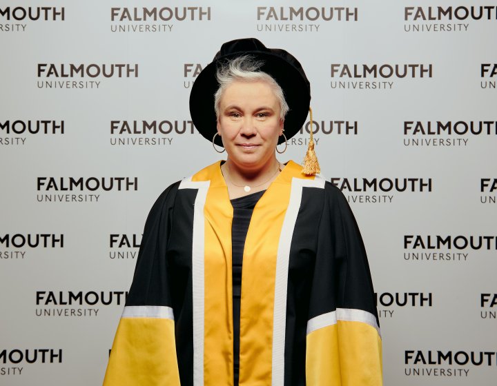 Falmouth honorary fellow Emma Rice in academic gown.