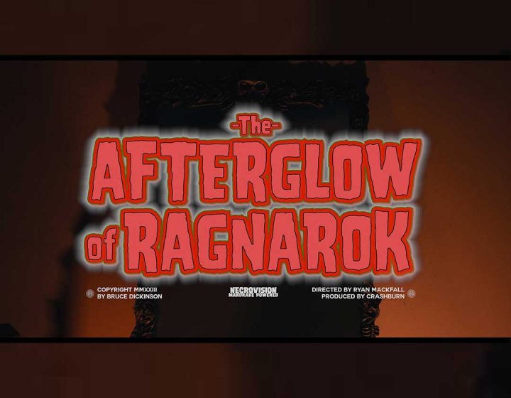 Red text on a screen saying 'The Afterglow of Ragnarok'