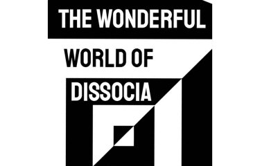 An illustrative image of black and white geometric shapes with the text 'The Wonderful World of Dissocia' cut through the image
